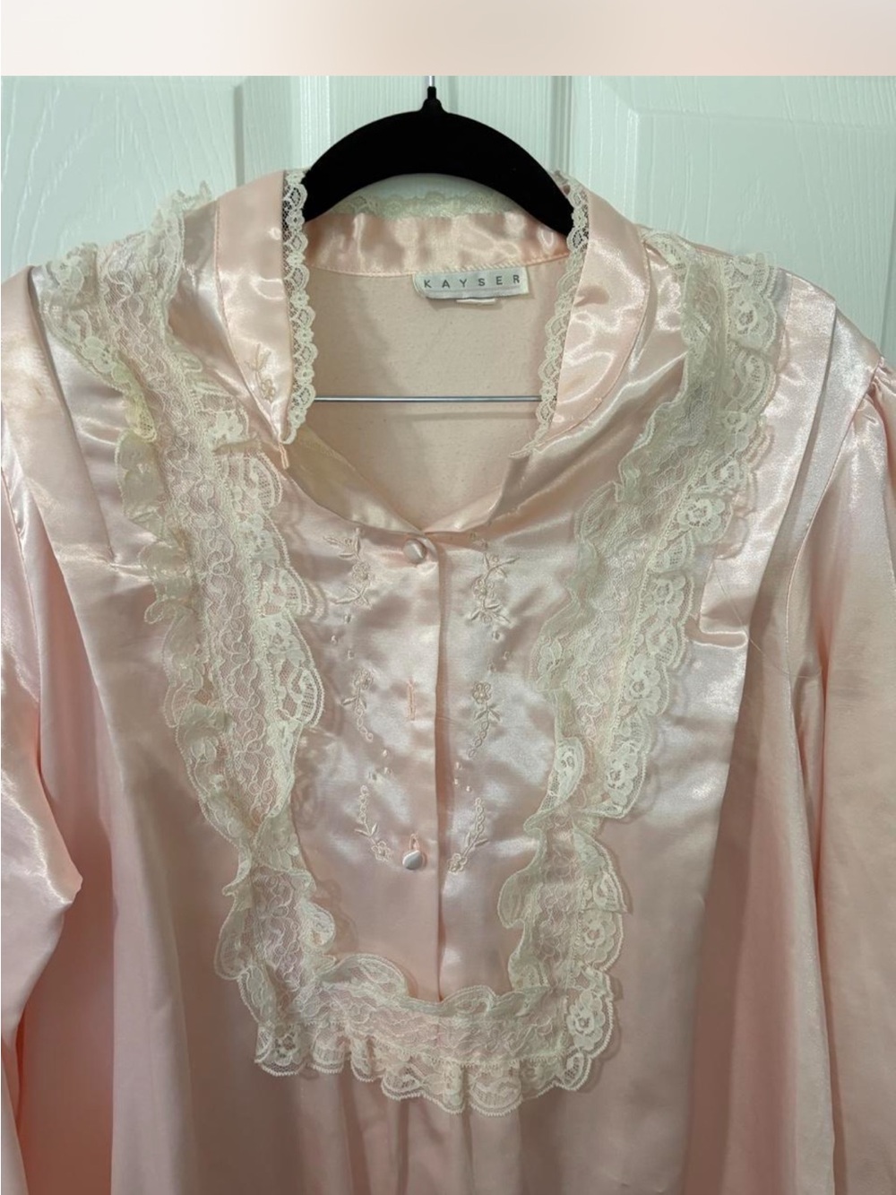 VintageSatin Lace-Trim Nightgown in Blush Pink - Picture 2 of 4